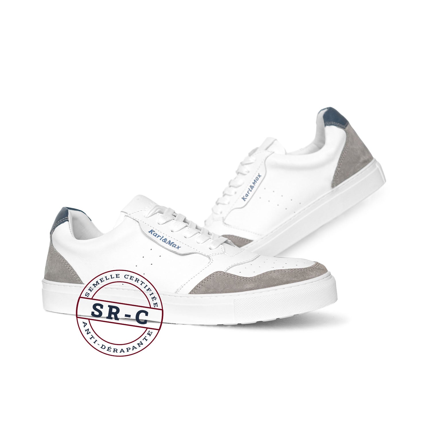 Sneakers blanc gris confort semelle orthopédique anti dérapante