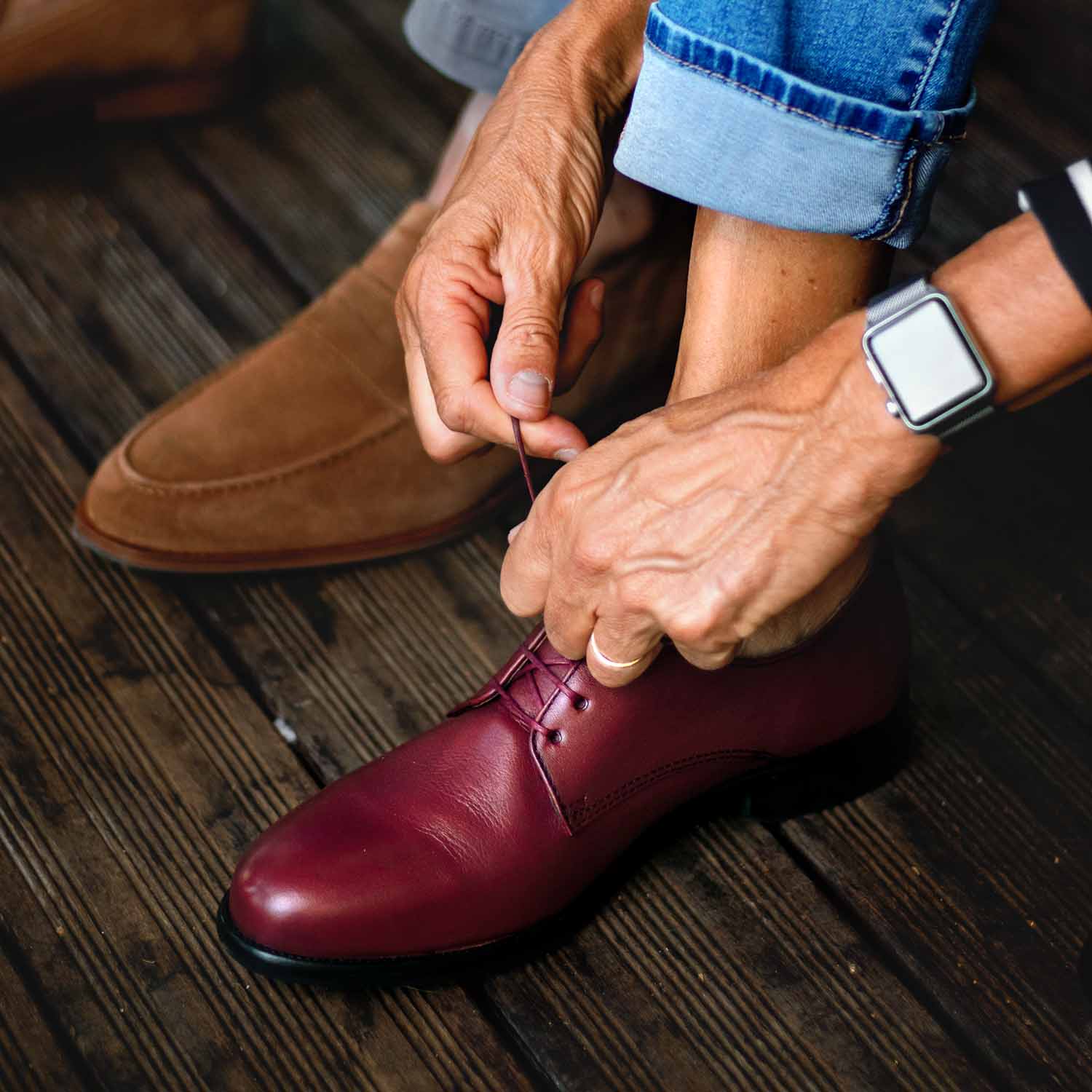 Derbies confortables hallux valgus femme en cuir bordeaux