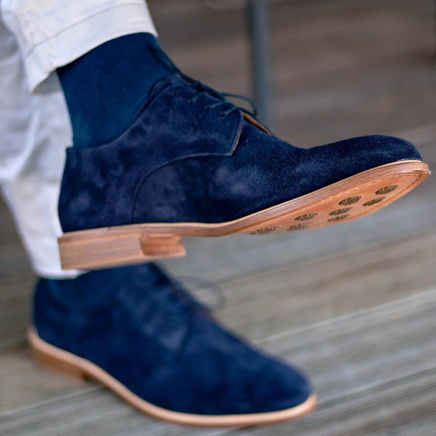 Derbies en cuir marine haut-de-gamme homme