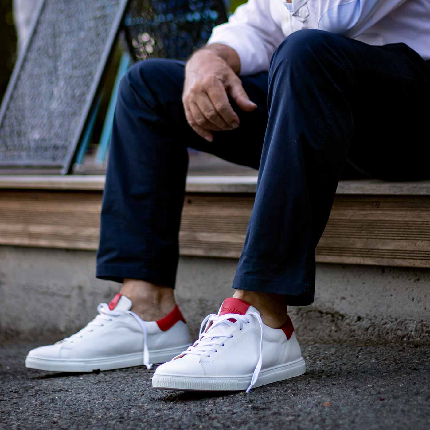 Sneakers blanc rouge homme confort cuir de veau