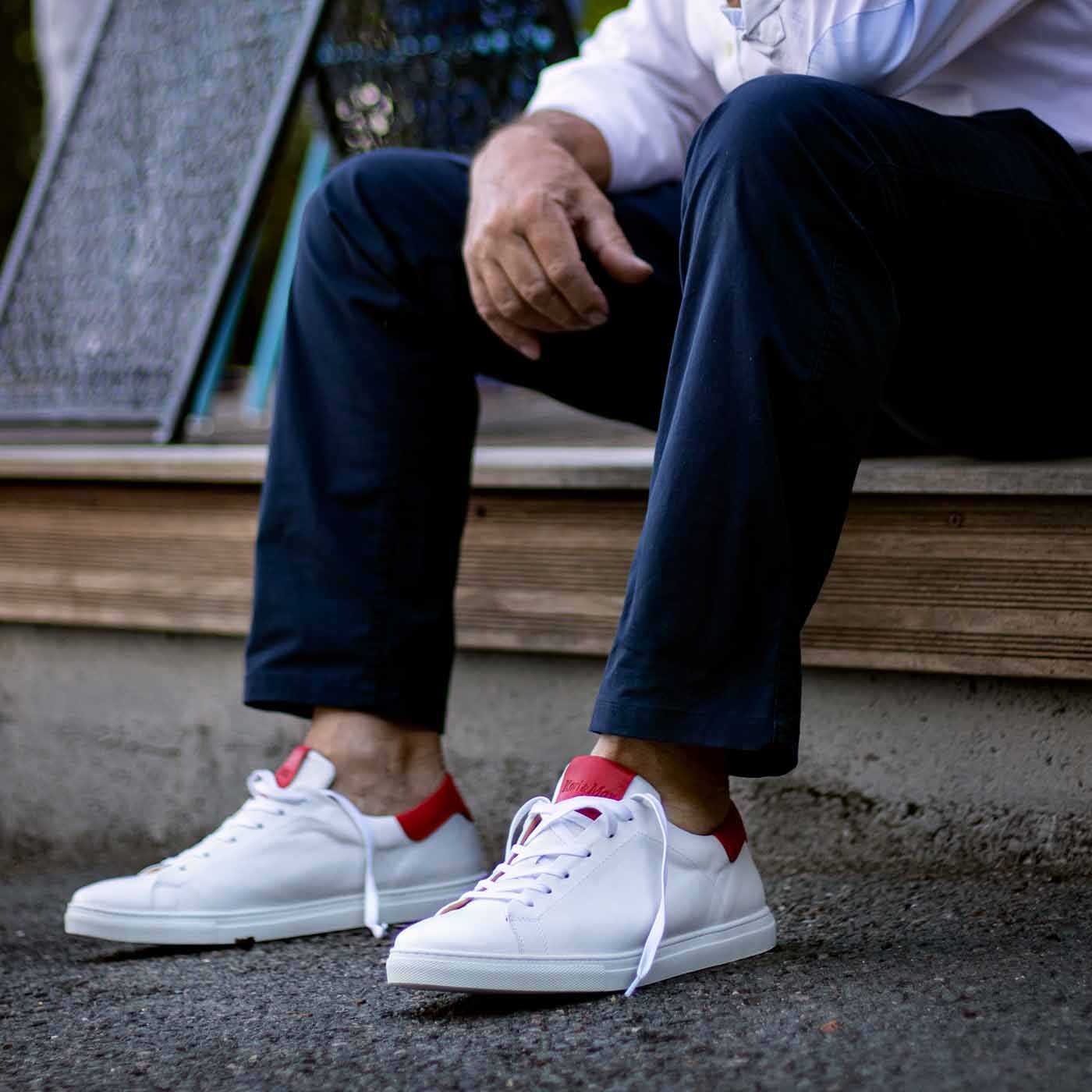 Sneakers  blanc rouge homme confort cuir de veau