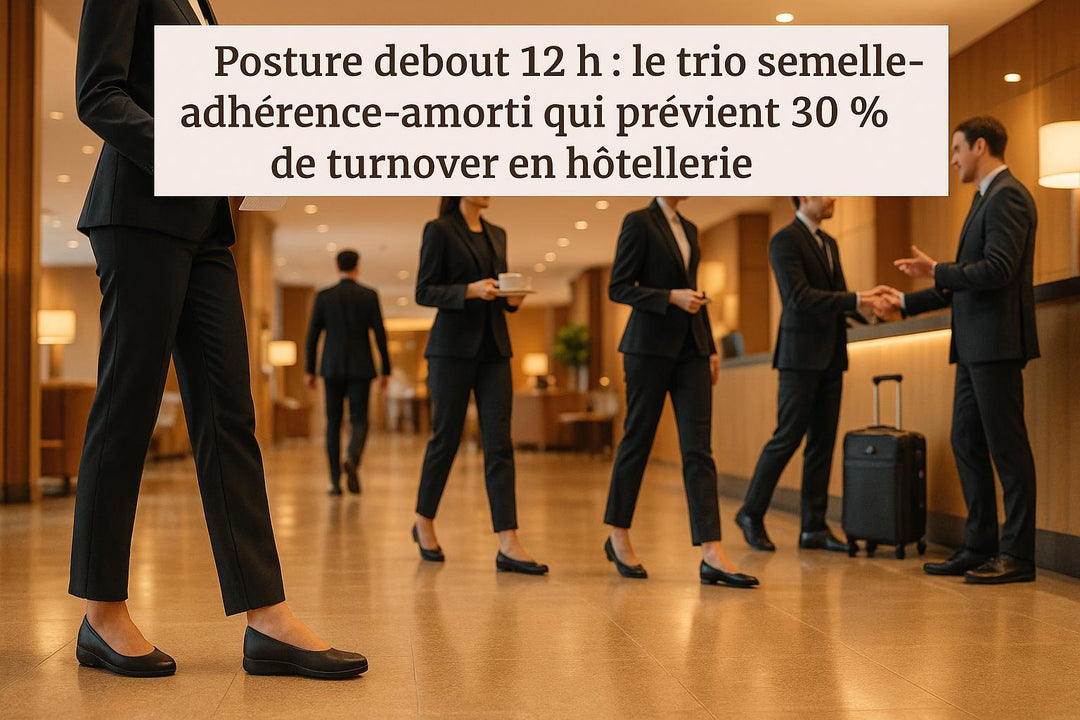 Posture debout 12 h : le trio semelle-adhérence-amorti qui prévient 30 % de turnover en hôtellerie