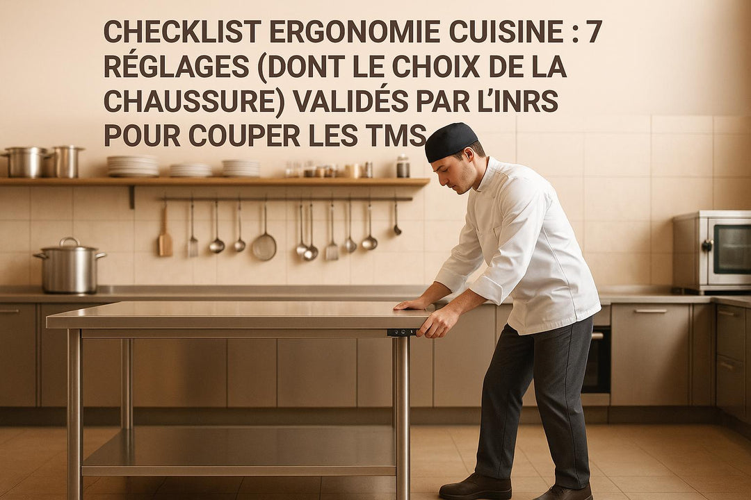 Checklist ergonomie cuisine : 7 réglages (dont le choix de la chaussure) validés par l’INRS pour couper les TMS