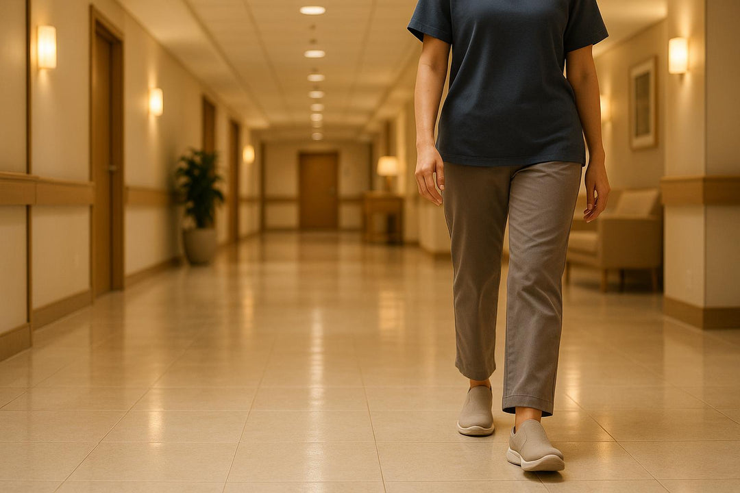 Quelles chaussures sont adaptées aux longues marches dans un hôtel ou un hôpital ?