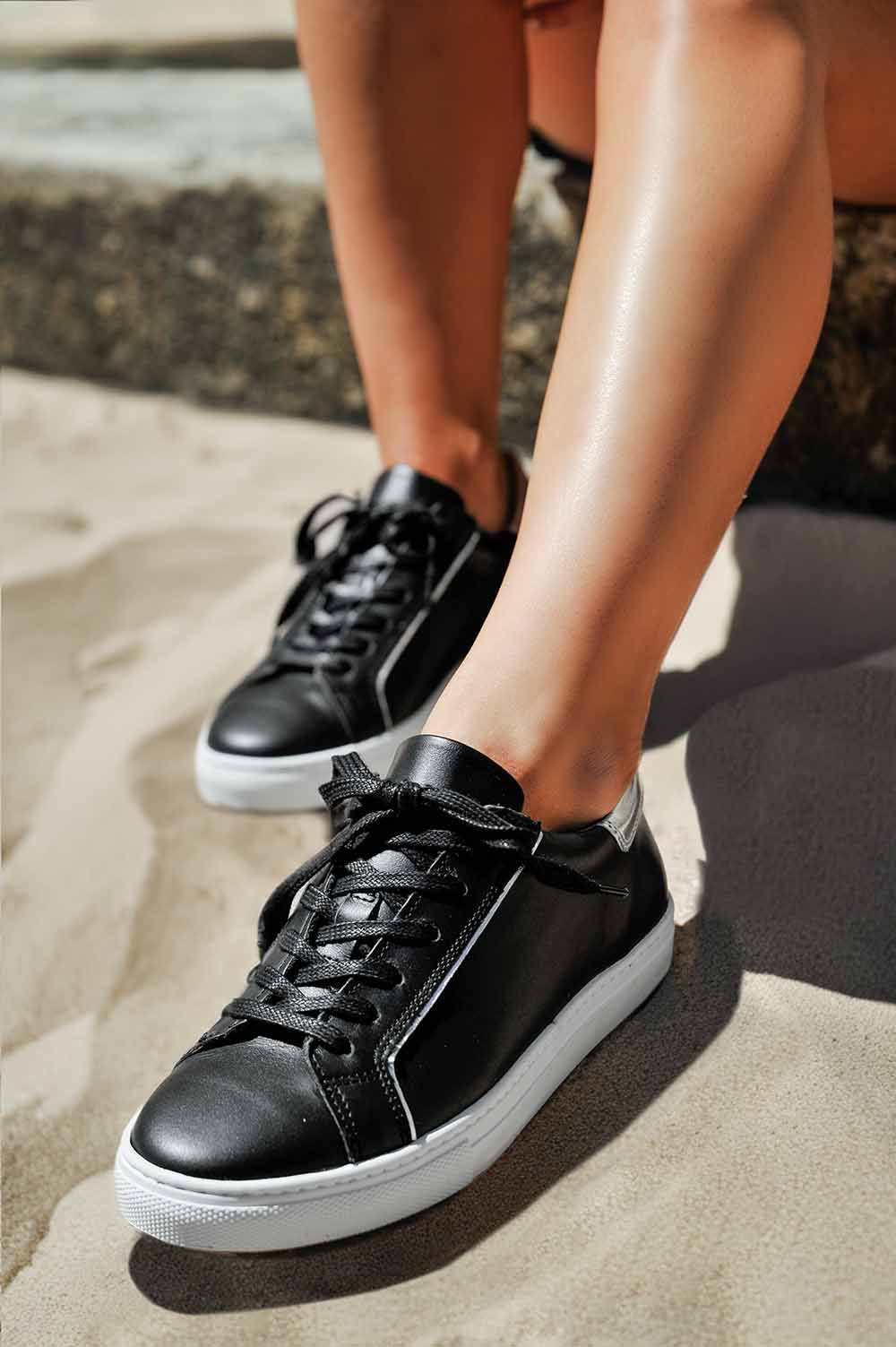 Sneakers noir femme confort semelle amovible pieds sensibles 