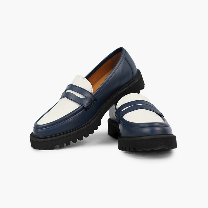 Mocassins confort Olivia ● Bleu et Crème
