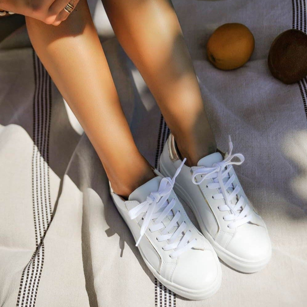 sneakers femme blanc or cuir de veau