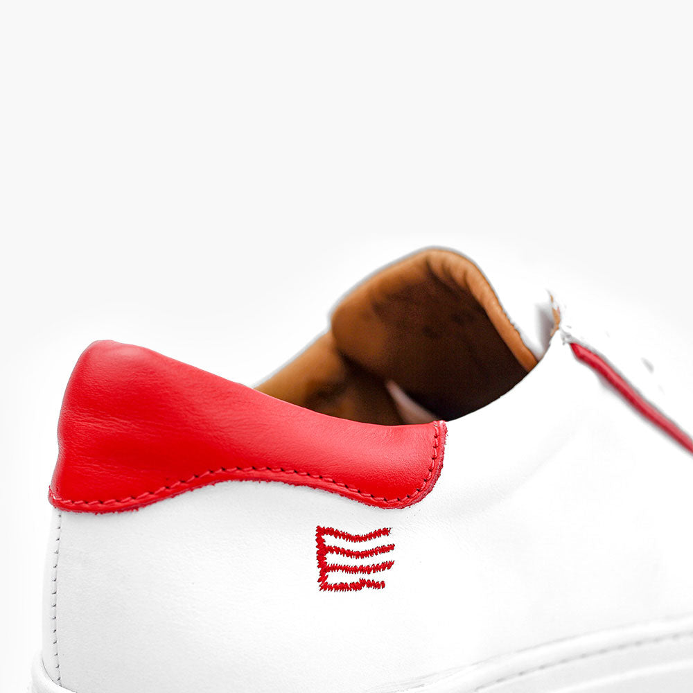 Sneaker blanc rouge femme ergonomie confort