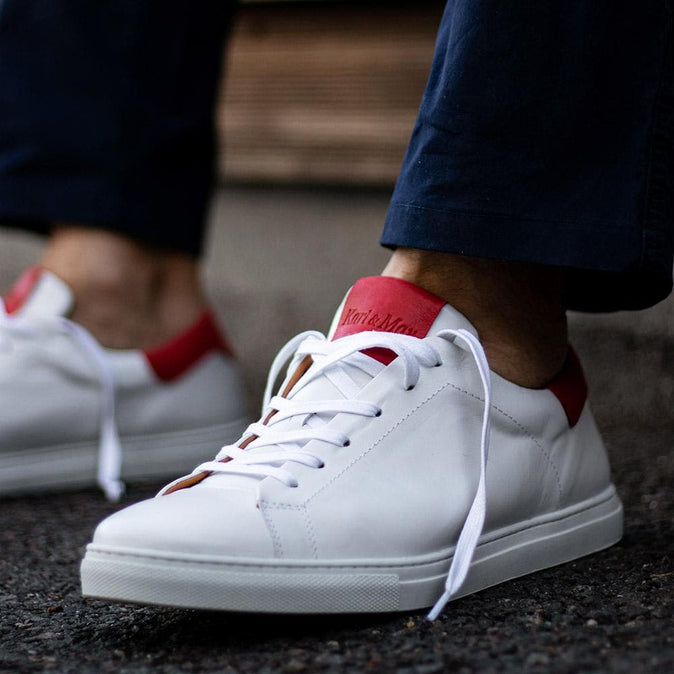 Sneakers blanc rouge homme confortable semelles amovibles