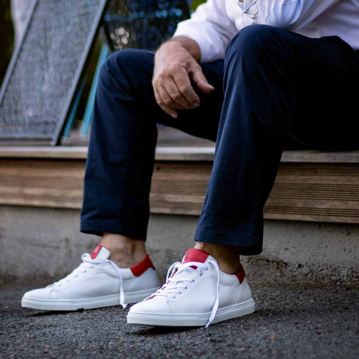 Sneakers  blanc rouge homme confort cuir de veau
